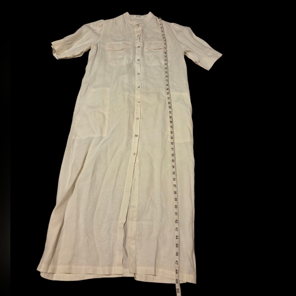 Lanhtropy Athina Midi Linen Dress Off-White Women's Small SHELL Buttons Beachy - Picture 6 of 11
